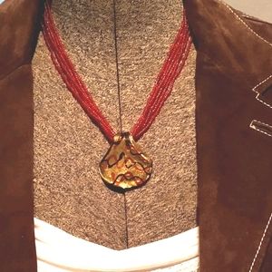 Glass pendant seed bead necklace